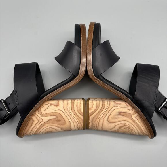 Vince Haley Sandal Black Leather Open Toe Ankle Buckle Wood Heel Women’s Size 9 - Picture 5 of 8